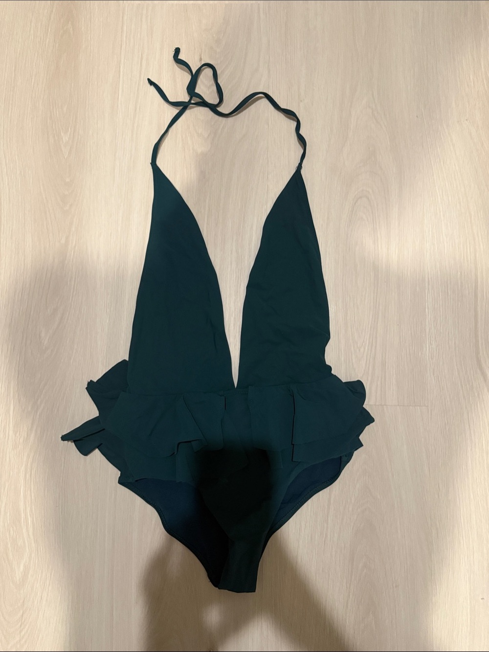 Zara Deep Plunge Ruffle One-Piece Swimsuit